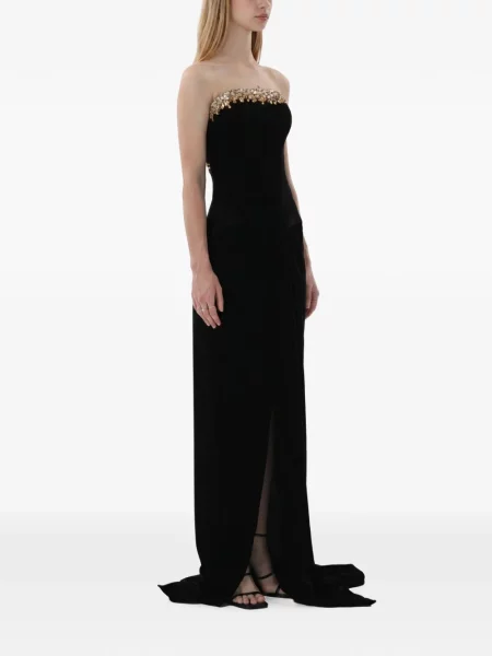 Rochie maxi Dina Melwani de catifea negru