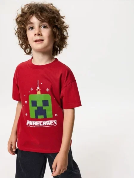 Sinsay tričko s vánočním motivem Minecraft červená
