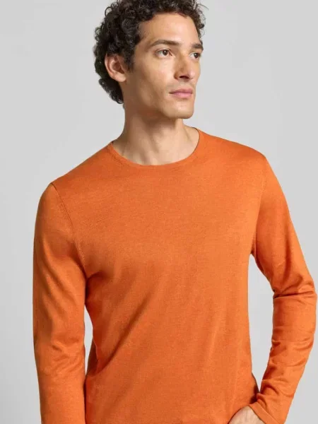 Sweter z dzianiny z bawełny z okrągłym dekoltem Christian Berg Men pomarańczowy
