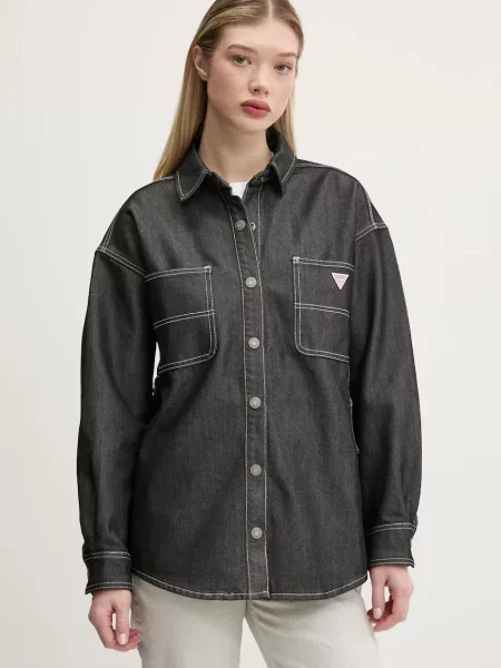Košulja Guess Originals za žene relaxed s klasičnim ovratnikom siva