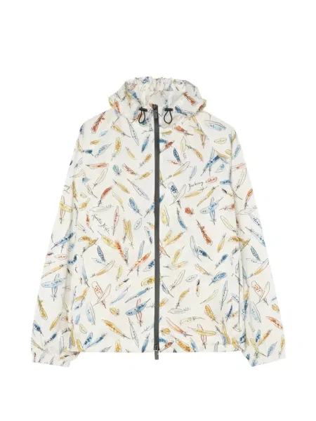 Geacă Burberry cu pene cu glugă alb