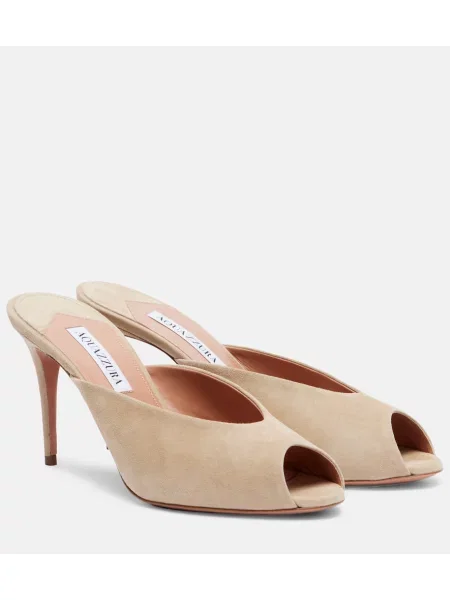 Papuci tip mules Aquazzura din piele de căprioară bej
