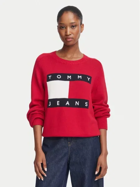 Tommy Jeans Pulover / crna / bijela crvena