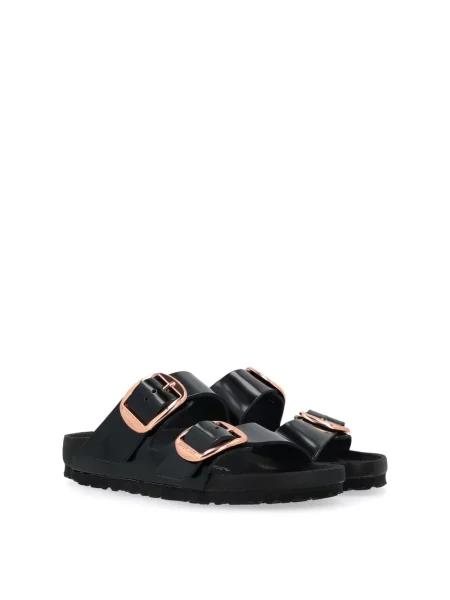 Klapki Birkenstock skórzane na sprzączkę czarne