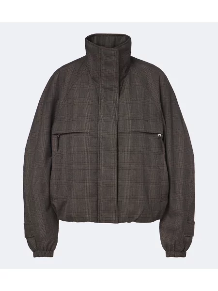 Geacă Acne Studios de lână în carouri maro