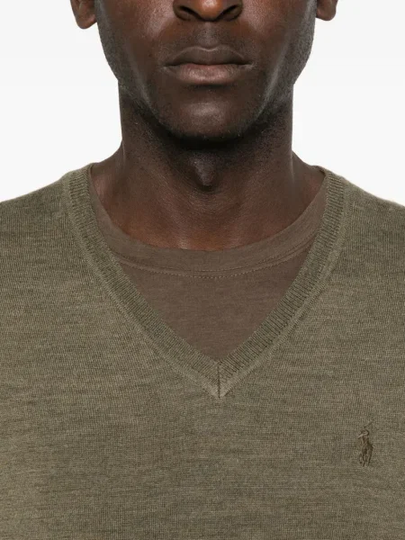 Cămașă Polo Ralph Lauren de lână cu decolteu în V lungă albastru