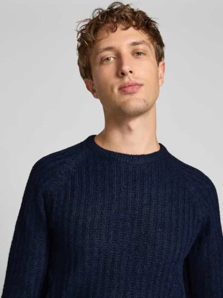 Sweter z dzianiny z okrągłym dekoltem model ‘DEXTER’ Blend granatowy