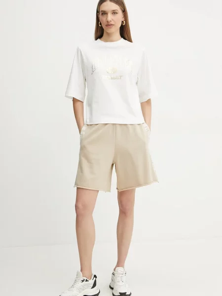 Шорти Pinko з принтом висока посадка бежевий