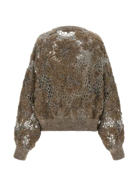 Pulover Brunello Cucinelli cu broderie maro
