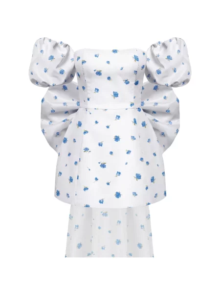 Rochie mini Post Meridiem cu model floral cu imagine alb