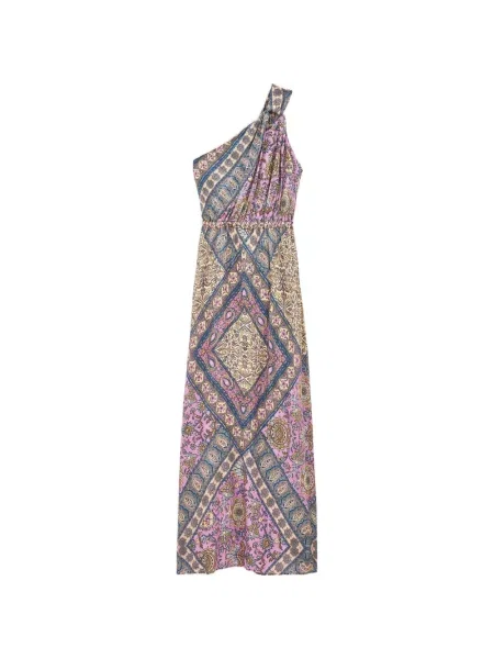 Rochie maxi Ba&sh cu imagine cu model paisley cu un umăr gol violet