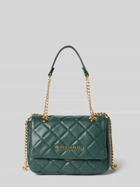 Lniana torebka na łańcuszku Valentino Bags zielona