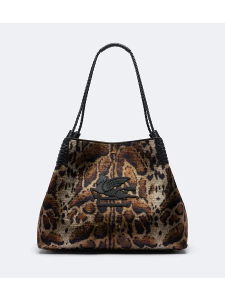 Geantă shopper Etro de catifea cu imagine cu model leopard