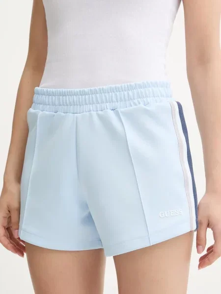 Guess szorty YARROW z aplikacją high waist niebieski