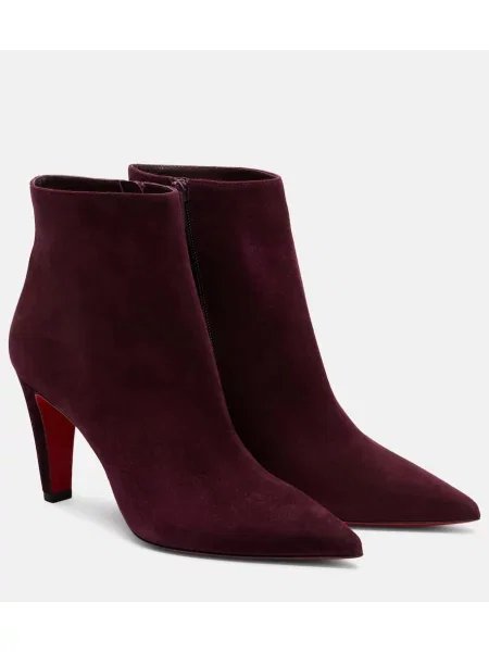 Semišové zkrácené polokozačky Christian Louboutin vínové