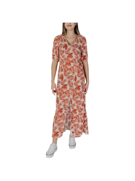 Rochie maxi B.young cu crăpătură cu model floral maro