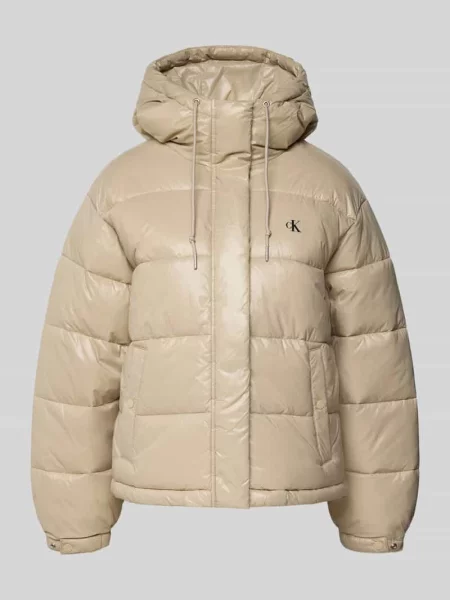 Kurtka pikowana z logo model ‘SHINE PUFFER JACKET’ Calvin Klein Jeans brązowa
