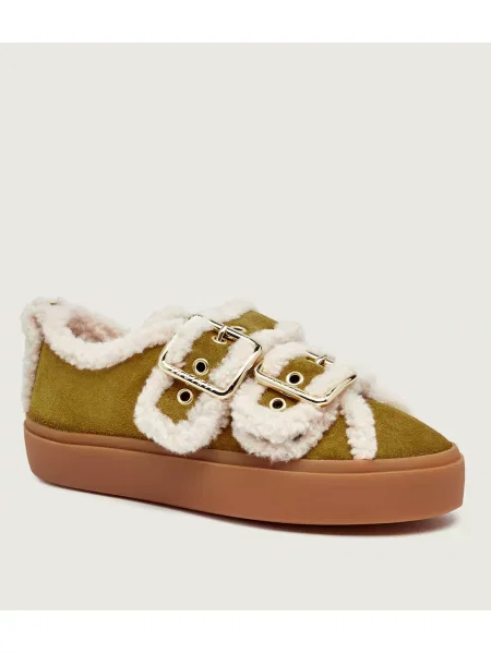INUIKII Căptușite sneakers Low Velcro Buckle | piele întoarsă | shearling