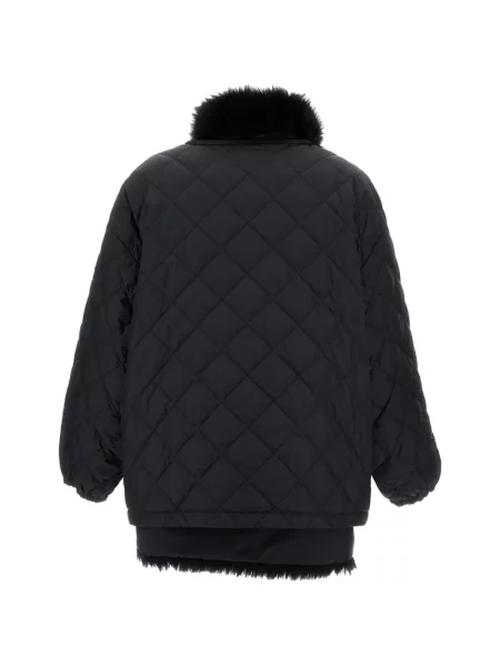 Matlasat palton de blană Moncler cu blană negru