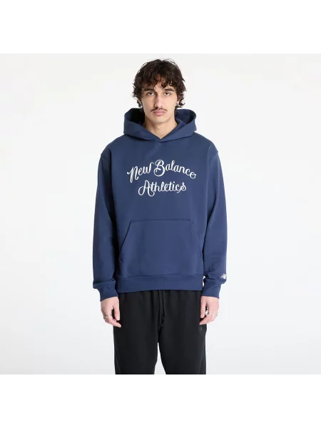 Суичър с качулка New Balance с качулка с апликация тъмносиньо