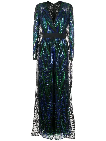 Плисирани дънки straight leg Elie Saab с пайети изрязани черно