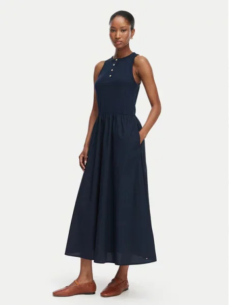 Tommy Hilfiger Лятна рокля Gold Btn Тъмносин A-Line Fit