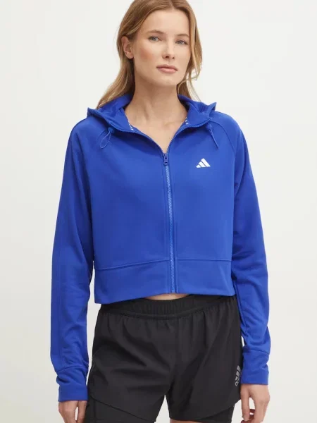 Суичър с качулка Adidas Performance с качулка синьо