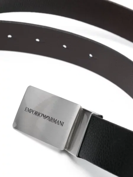 Iš natūralios odos diržas Emporio Armani grįžtamasis su autografu juoda