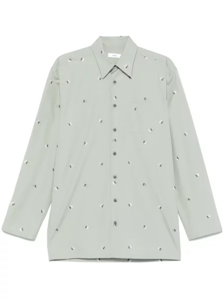 Cămașă Rier cu model floral din poplin verde