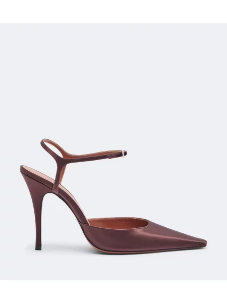 Pantofi cu toc Amina Muaddi din satin slingback maro