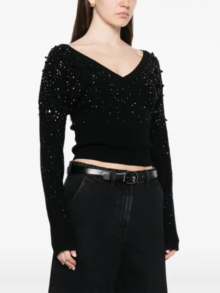 Pulover Max Mara cu decolteu în V cu mărgele negru