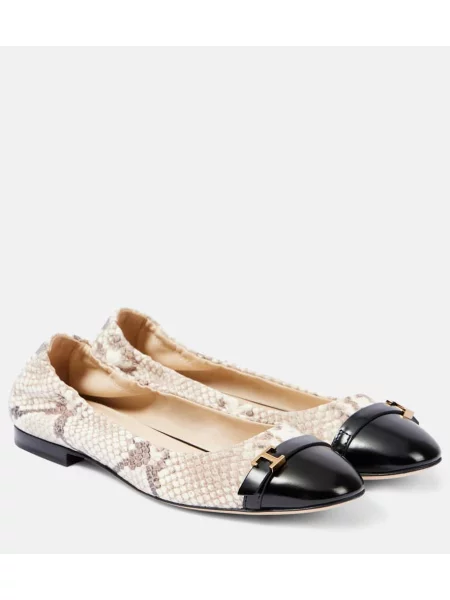 Usnjene balerinke Tod's s kačjim vzorcem siva