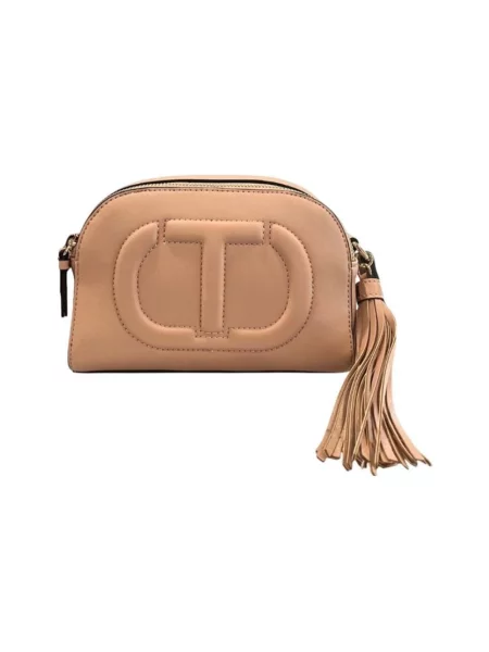Torebka Twinset skórzana z logo brązowa