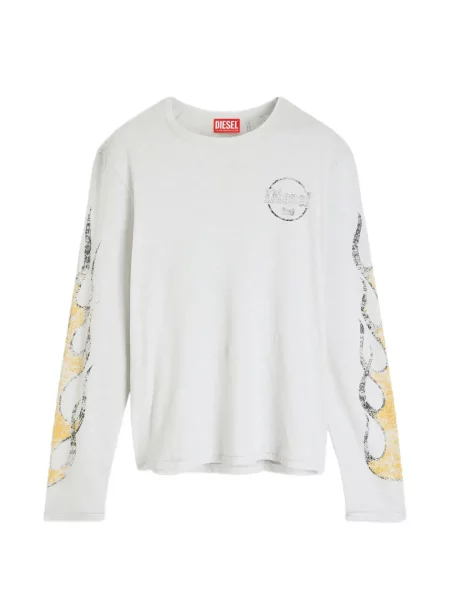 Lung tricou Diesel cu imagine din jerseu alb