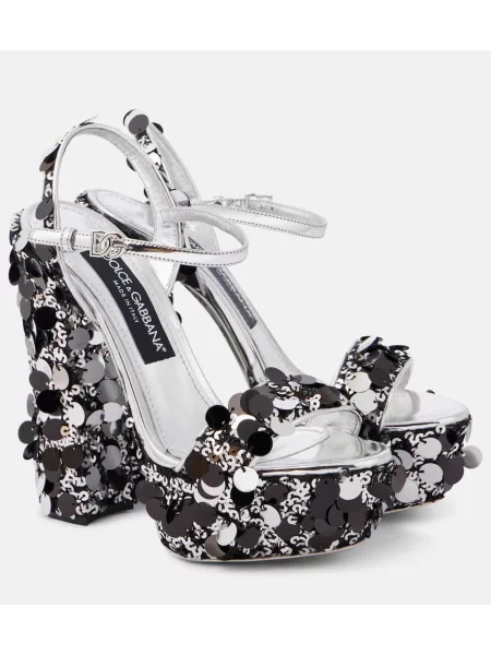 Sandale Dolce&gabbana din piele cu platformă argintiu