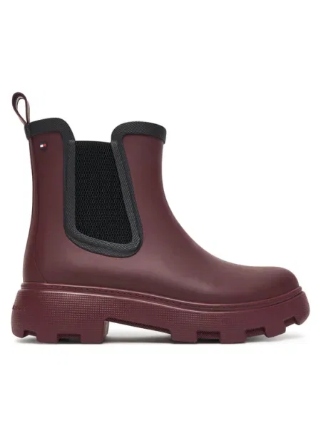 Гумени ботуши Tommy Hilfiger FLAG ANKLE RAINBOOT WARM LINING бордо