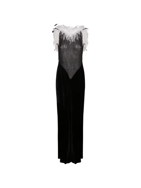 Rochie maxi Amen de catifea cu pene negru
