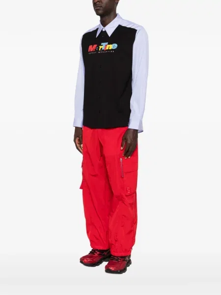 Поло тениска Martine Rose на райета с автограф синьо