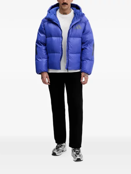 Kalhoty Adidas s kapucí s potiskem modré