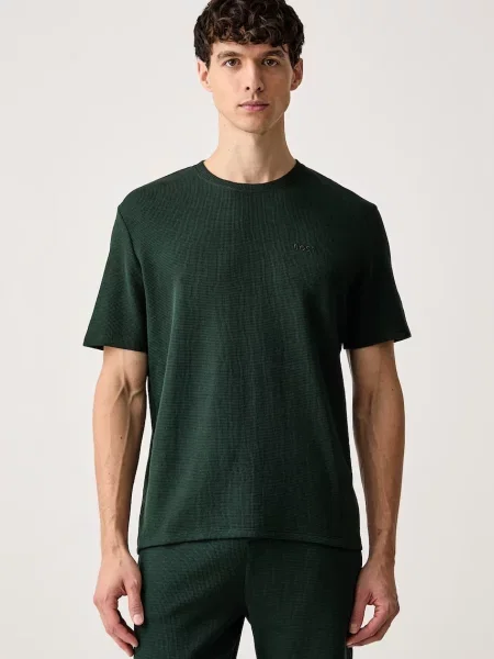 BOSS BLACK Tricou Waffle verde
