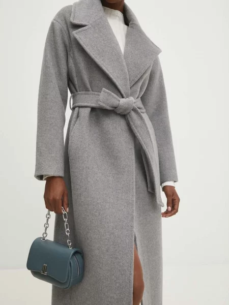 Вовняне пальто Answear Lab перехідний oversize сірий