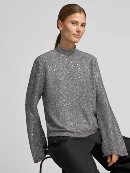 Bluzka z długim rękawem o kroju regular fit z efektem błyszczącym Jake*s Collection