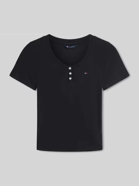 Męski t-shirt o kroju slim fit z mieszanka bawełny z dekolt henley Tommy Jeans czarna