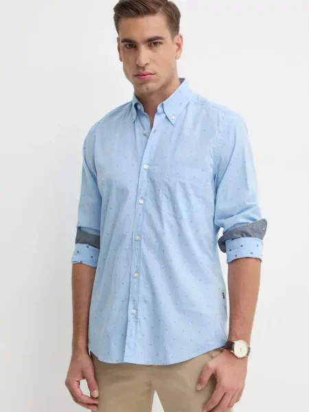 Риза Boss Orange мъжка със стандартна кройка с яка с копче синьо