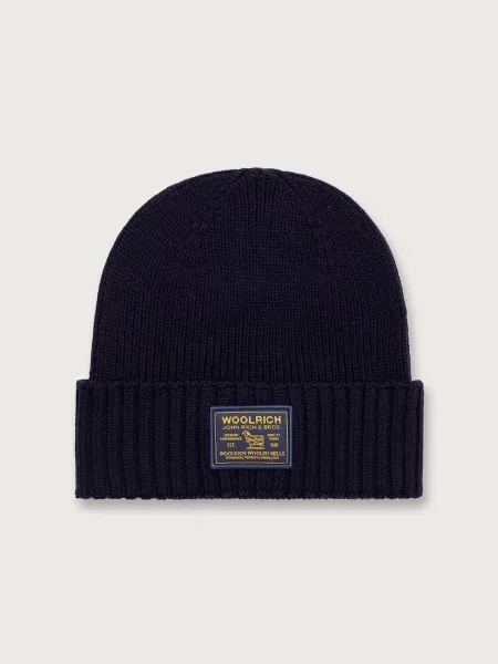Czapka zimowa Woolrich Legacy Patch Beanie melton blue czarna