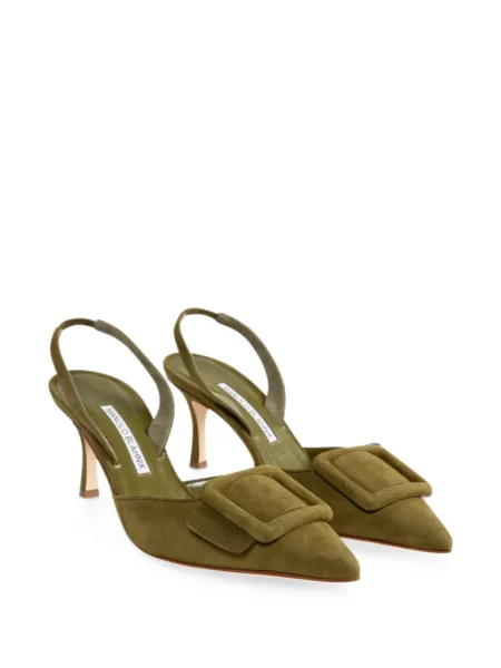 Papuci tip mules Manolo Blahnik cu cataramă verde