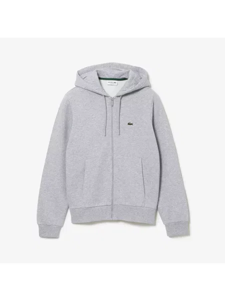 Lacoste Bluza Z Polaru Z Kieszenią Kangurkową I Zamkiem Błyskawicznym szara