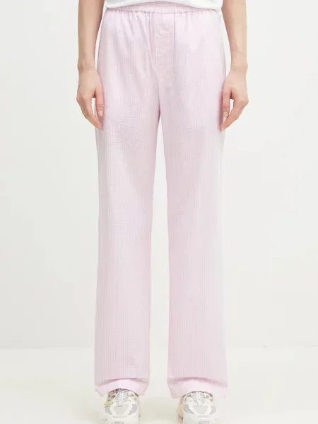 Kalhoty Fiorucci Gingham Logo široké high waist růžová