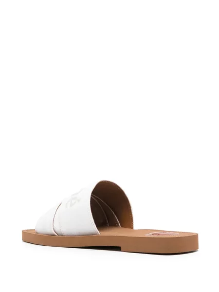 Papuci Chloé cu broderie alb