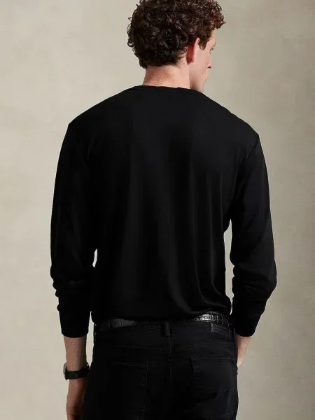 Dlhý polokošeľa Polo Ralph Lauren s výšivkou s dlhými rukávmi čierna